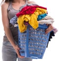 Woman with basket of clothing for laundry Royalty Free Stock Photo