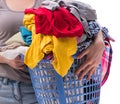 Woman with basket of clothing for laundry Royalty Free Stock Photo