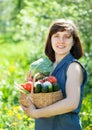 Woman with basket of harvested vegetables Royalty Free Stock Photo