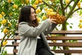 A woman and a basket of ripe lemons. Growing lemons Royalty Free Stock Photo