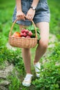 Woman with basket of vegetables Royalty Free Stock Photo