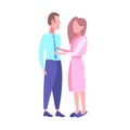 Woman in bathrobe seeing off businessman in the morning before work happy couple lovers standing together full length