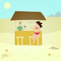 Woman at the beach bar - cartoon people character isolated illustration on white background. Girl sitting at the counter