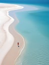 woman beach sand paradise ocean sea back drone top view waves silence serenity zen tranquility Royalty Free Stock Photo