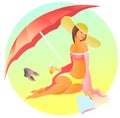 Woman at the beach under Royalty Free Stock Photo