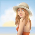 woman on beach. Vector illustration decorative design