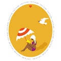 A Woman at the beach vector illustration. Woman enjoying the beach, reading a book, summer digital illustration. Woman