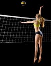 Woman beach volleyball player with ball and net version Royalty Free Stock Photo