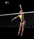 Woman beach volleyball player with net and ball version Royalty Free Stock Photo