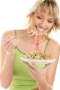 Woman eating bean sprouts