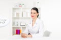 Woman beautician doctor at work in spa center. Portrait of a young female professional cosmetologist. Female employee in Royalty Free Stock Photo
