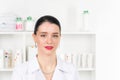 Woman beautician doctor at work in spa center. Portrait of a young female professional cosmetologist. Female employee in Royalty Free Stock Photo