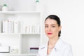 Woman beautician doctor at work in spa center. Portrait of a young female professional cosmetologist. Female employee in Royalty Free Stock Photo