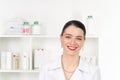 Woman beautician doctor at work in spa center. Portrait of a young female professional cosmetologist. Female employee in Royalty Free Stock Photo