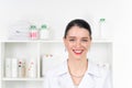 Woman beautician doctor at work in spa center. Portrait of a young female professional cosmetologist. Female employee in Royalty Free Stock Photo