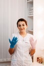 Woman beautician doctor at work in spa center. Portrait of a young female professional cosmetologist