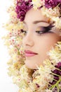 Woman beautiful face with flower lilac Royalty Free Stock Photo