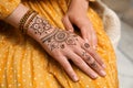 Woman with beautiful henna tattoo on hand. Traditional mehndi Royalty Free Stock Photo