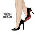 Woman beautiful legs on stileto high heels shoes fashion illustration. Modern elegance beauty poster. Red black offic Royalty Free Stock Photo