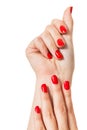 Woman with beautiful manicured red fingernails Royalty Free Stock Photo