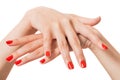 Woman with beautiful manicured red fingernails Royalty Free Stock Photo