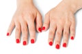 Woman with beautiful manicured red fingernails Royalty Free Stock Photo