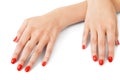 Woman with beautiful manicured red fingernails Royalty Free Stock Photo