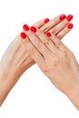 Woman with beautiful manicured red fingernails Royalty Free Stock Photo