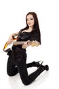 Woman beautiful musician playing guitar electric Royalty Free Stock Photo