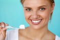 Woman With Beautiful Smile, Healthy White Teeth With Toothbrush Royalty Free Stock Photo