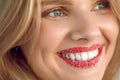 Woman With Beautiful Smile, Sugar Lip Scrub On Lips. Beauty Face