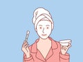 Woman beauty applying facial mask cream on face simple korean style illustration