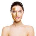 Woman Beauty Gold Mask, Happy Girl Golden Facial Skin Cosmetic, Skincare and Treatment Royalty Free Stock Photo