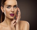 Woman Beauty Makeup, Fashion Model Face Make Up, Eyes Lips Nails Royalty Free Stock Photo