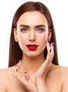 Woman Beauty Makeup Portrait, Beautiful Face, Eyes Lips Nails Royalty Free Stock Photo