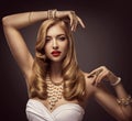 Woman Beauty Portrait, Fashion Model posing Jewelry necklace Royalty Free Stock Photo