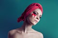 Woman beauty portrait with red towel Royalty Free Stock Photo