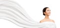 Woman Beauty Portrait, White Dress Cloth Wave, Young Girl in Waving Shawl Royalty Free Stock Photo