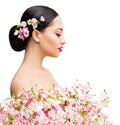 Woman Beauty in Sakura Flowers, Beautiful Asian Girl Spring Fashion Portrait Royalty Free Stock Photo