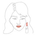 Woman beauty and lipstick, line art hand draw sketch