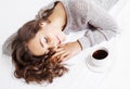 Woman in bed with coffee Royalty Free Stock Photo