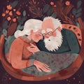 woman man bed retired couple book together asleep lying love old happy. Generative AI. Royalty Free Stock Photo