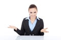 Woman behind desk welcoming Royalty Free Stock Photo