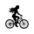 A woman bicycle riding bike cyclist in silhouette. ai generated illustration