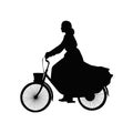 A woman bicycle riding bike cyclist in silhouette. ai generated illustration