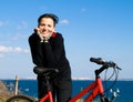 Woman on a bicycle smiling