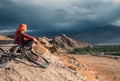 Woman bicycle traveler Royalty Free Stock Photo