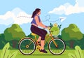 Woman at bicycle trip vector