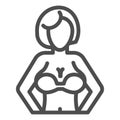 Woman with big breasts line icon. Female figure outline style pictogram on white background. Woman breast in a bra for Royalty Free Stock Photo