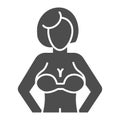 Woman with big breasts solid icon. Female figure glyph style pictogram on white background. Woman breast in a bra for Royalty Free Stock Photo